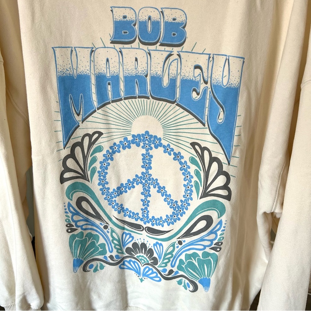 American Eagle / Bob Marley Peace Sign Beige Sweatshirt Sweater - Picture 4 of 6